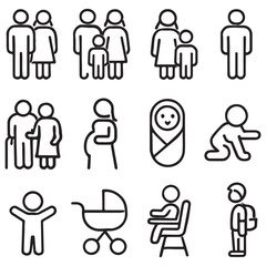 Family and parenting line icon set. Vector