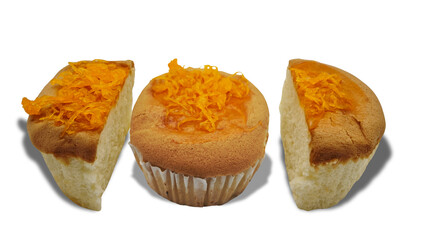 thai dessert,foy thong cake on white background included Reflection. 