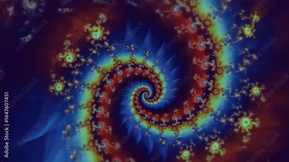 Poster fractal spiral with colorful abstract patterns and organic shapes