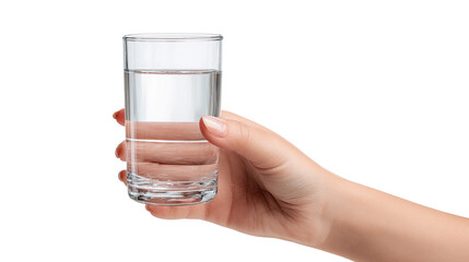 Hand hold glass of water isolated transparent background