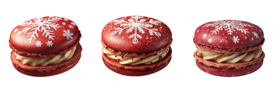 Christmas macarons with snowflake designs transparent background festive treats sweet delights holiday vibes