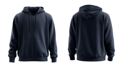 Navy blue hoodie for men 3d model front and back transparent background