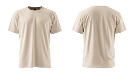 Plain beige T-shirt front and back transparent background