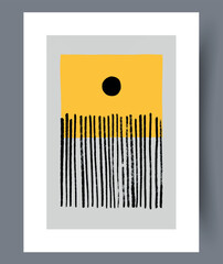 Aesthetic Minimalist Video GameInspired Yellow and Black Abstract Art Featuring a Sun