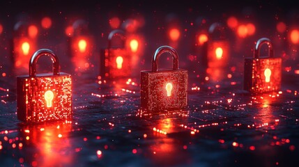 Red-lit padlocks on a dark, glowing circuit board