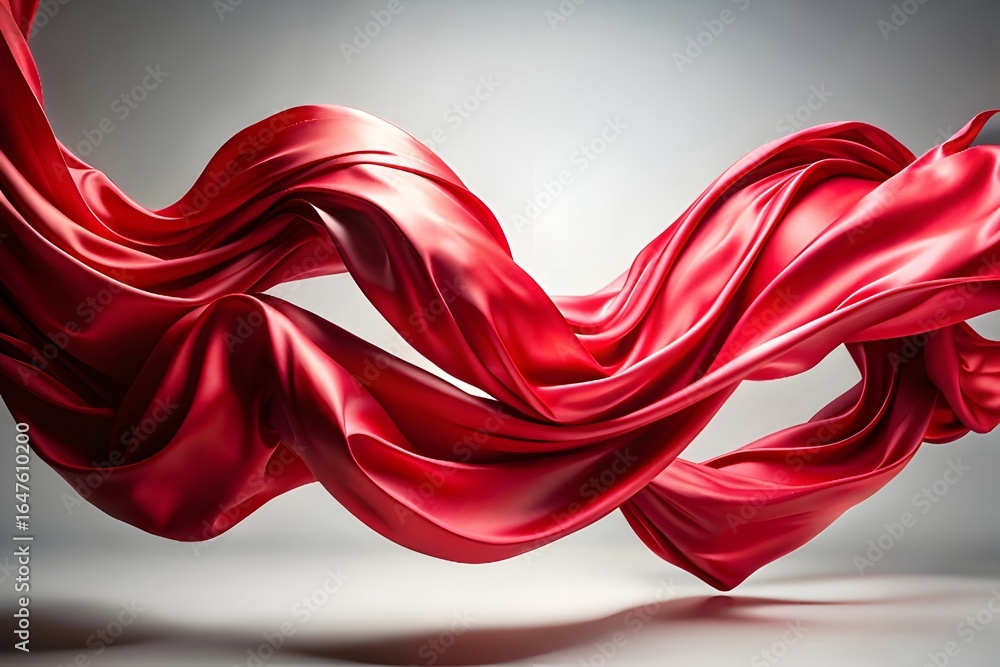 Poster elegant red silk fabric draped in smooth waves and curves, creating a luxurious and flowing abstract