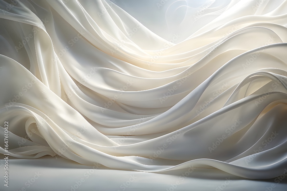 Poster soft and elegant white fabric with gentle folds and flowing waves, creating a translucent and airy t