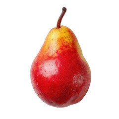 A single red and yellow pear with water droplets, isolated on transparent background