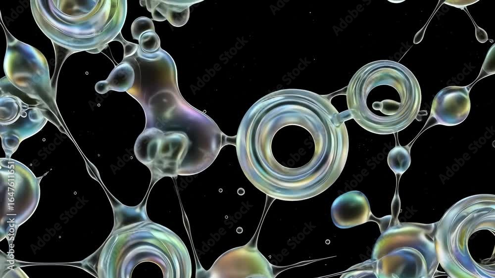 Poster iridescent interconnected amorphous blobs on a black background