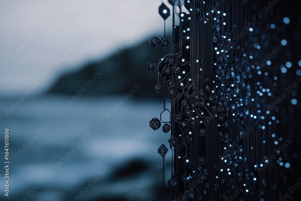 Wall mural abstract close-up of a circuit board with glowing elements, suggesting technological advancement and
