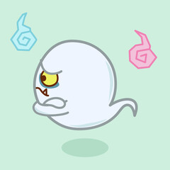 腕組みした怖い目つきのおばけのイラスト／側面／Illustration of a scary-looking ghost with folded arms / Side