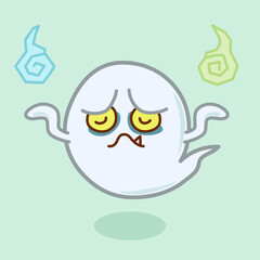 呆れ顔の怖い目つきのおばけのイラスト／
Illustration of a ghost with a frightening look on its face