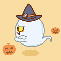 ハロウィンで腕組みした怖い目つきのおばけのイラスト／側面／Halloween illustration of a scary-looking ghost with folded arms / Side view