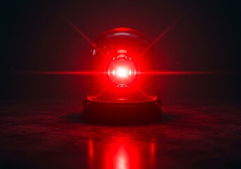 Bright red emergency light flashing dramatically in the darkness creating a sense of urgency and danger