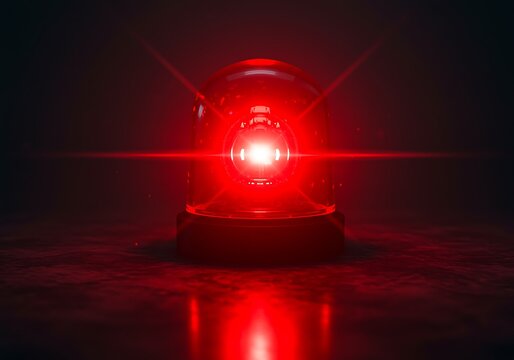 Bright red emergency light flashing dramatically in the darkness creating a sense of urgency and danger