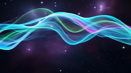 Swirling waves of neon light against a starry night sky - Powered by Adobe