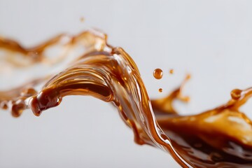 Vibrant brown paint fluid flowing on a white background, Brown liquid creates a visual effect