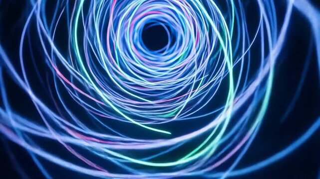 Swirling vortex of neon light strands