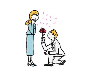 跪いてバラでプロポーズ