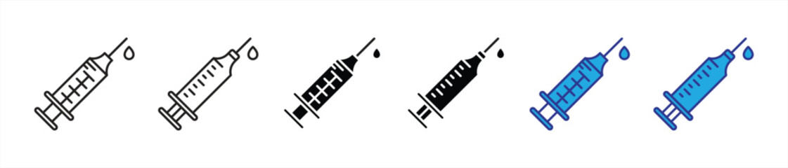 syringe icon set. contain healthcare, vaccination, medical safety, medical treatment, immunization thin line and flat symbol sign for your app web. vector illustration