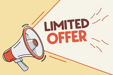 Vector illustration of a megaphone with limited offer text. Ideal for advertising campaigns, discount promotions, and special deals.