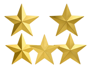 Four Textured Gold Stars Aligned in a Row, Top-Down View, Minimalist Composition