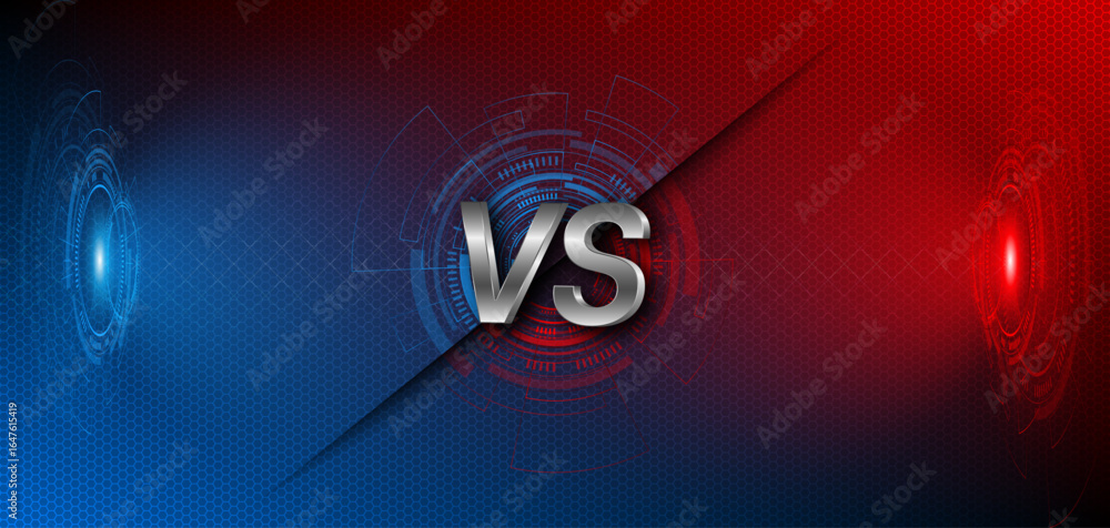 Aufkleber versus between red and blue on dark background. background concept for gaming and other competitions