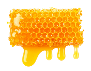 Honeycomb with Flowing Honey in Rustic Style, Top-Down View, Isolated