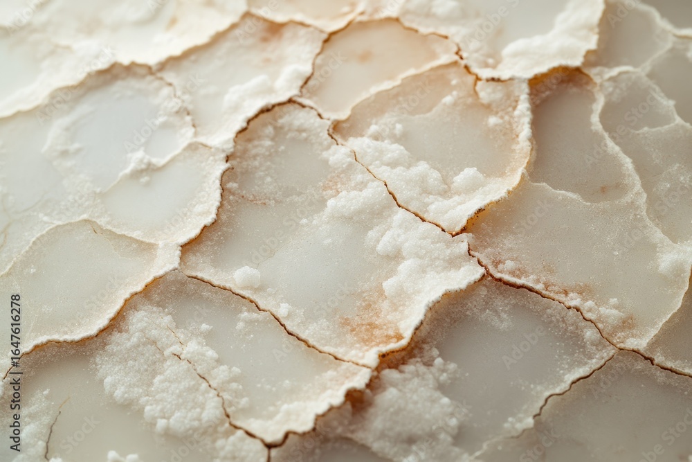 Poster close-up view of cracked, salt-encrusted surface, showing intricate texture and color variations.