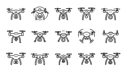 Diverse drone outline icons representing aerial technology and applications in various sectors