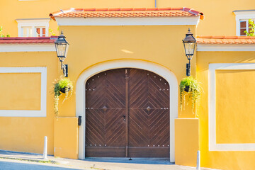 Exterior detail of old classic 19th century doors on Upper town in Zagreb, Croatia