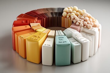 Colorful segmented circular arrangement with textured elements segments pastel colors