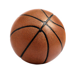 Fototapeta premium Basketball ball isolated on transparency background with textured surface and black lines, used for sports and outdoor games, showing detailed close up of orange leather material
