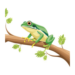 Cheerful Green Frog Happily Sitting on a Tree Branch