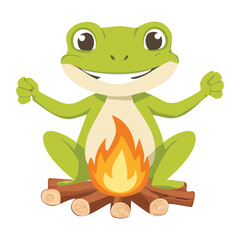 Happy Frog Sitting by a Campfire on a Sunny Day