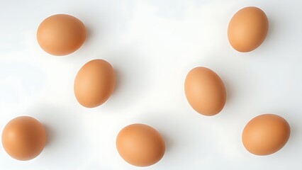 Fresh brown eggs neatly arranged on a white surface, showcasing simplicity and natural beauty.