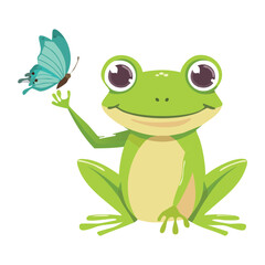 Happy Frog with a Butterfly Landing on Its Hand