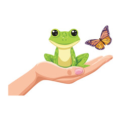 Adorable Frog Holding a Butterfly on Its Hand