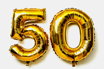 Golden number 50 balloons for a milestone celebration