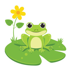 Cute Frog and Bee on a Lily Pad in a Pond