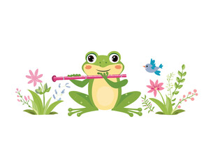 Cute Cartoon Frogs with Butterflies