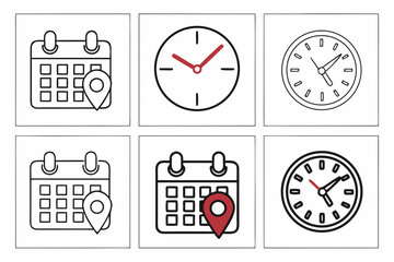 Fototapeta premium Vector art of various calendar and clock icons representing time management and scheduling for business and personal use in a simple line art style