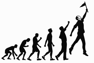 Obraz premium Vector art of silhouette illustration of the evolution of a man showing progress and development towards success and leadership