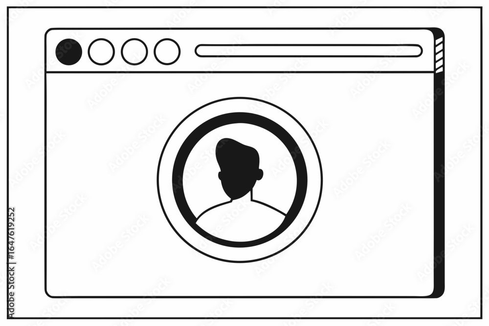 Fototapete vector art of simple line drawing of a user profile avatar displayed within a browser window for onl