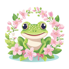 Happy Frog Surrounded by Pink and White Flowers
