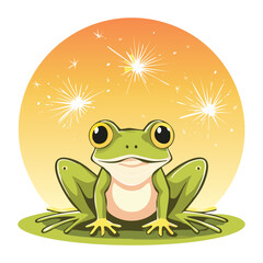 Adorable Frog Watching the Sunset on a Lily Pad