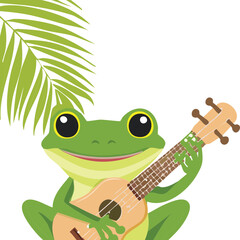 Happy Cartoon Frog Character Playing a Guitar with a Smile