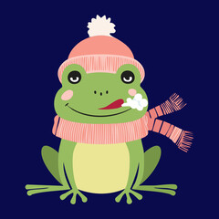 Cute Frog Mascot with a Scarf and a Beanie