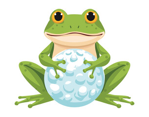 Happy Cartoon Frog Character Playing in the Snow