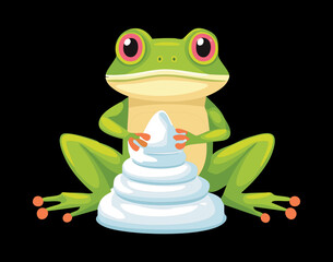  Happy Cartoon Frog Character Building a Snowman